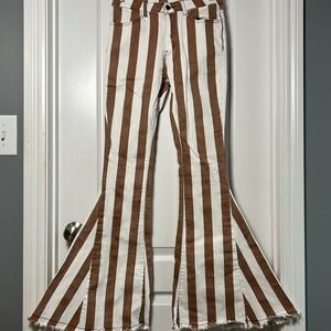 Altar'd State Brown and White Stripe Extreme Bell Bottom Pants 70s Revival Style